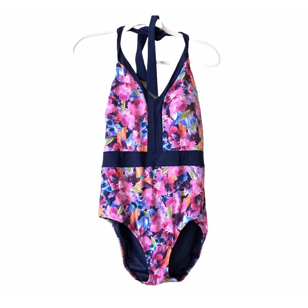 New Lands’ End Women's Halterneck Tropical Print Perfect Swimsuit 14